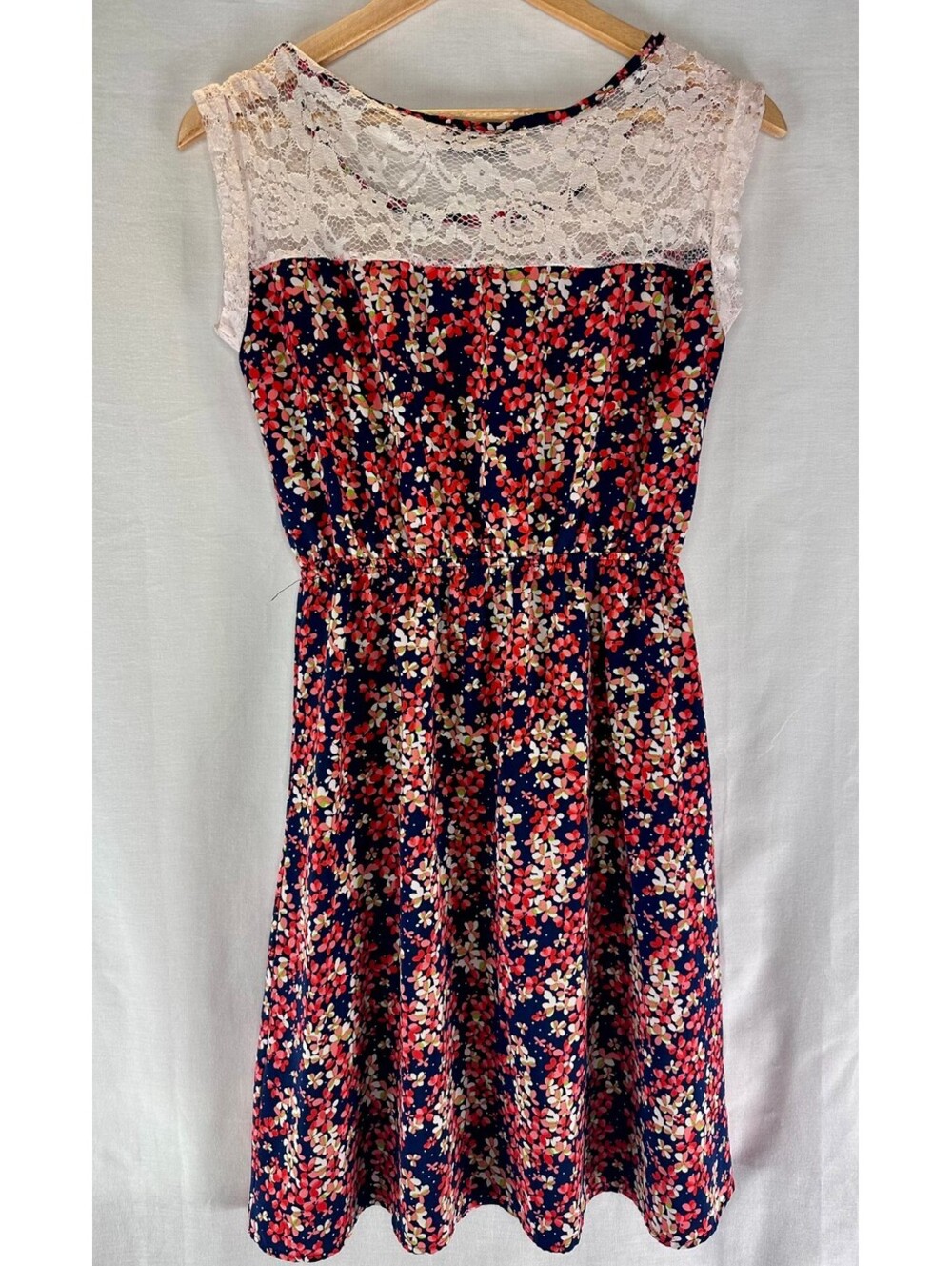 Papermoon Stitch Fix "small" Navy Floral Ivory Lace Yoke Fit & Flare Dress